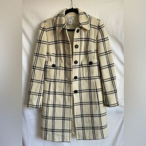 LOFT Cream and Black Plaid Trench Coat